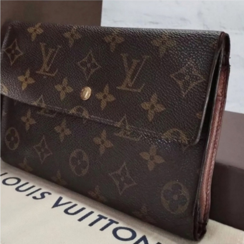 Louis Vuitton Monogram Crossbody Wallet in Brown and Gold